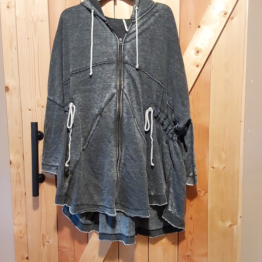 Free People Charcoal Peace It Up Cardi Hooded  Jacket